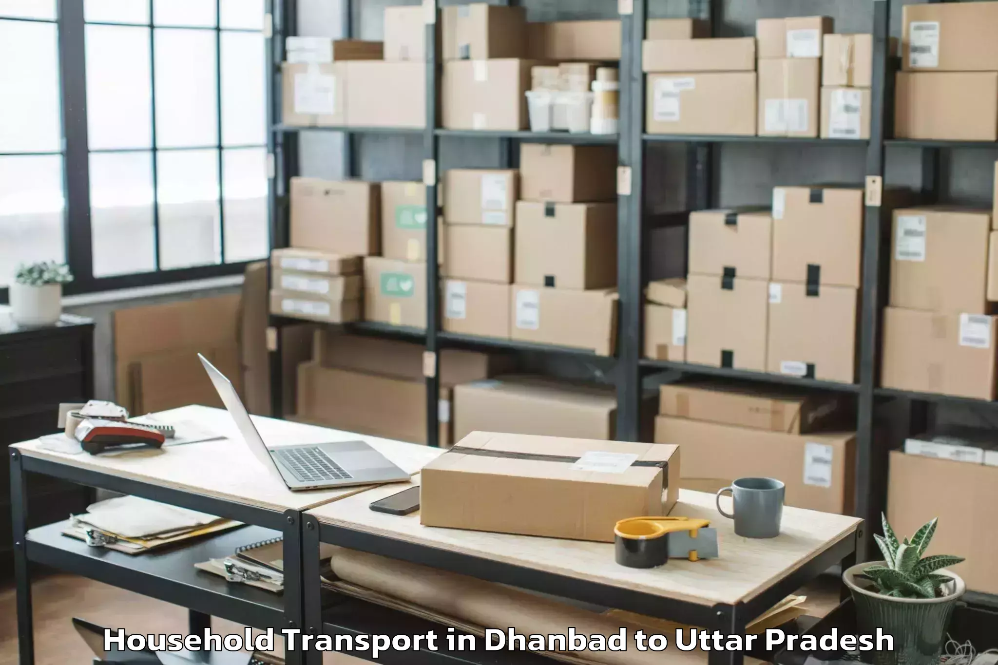 Book Dhanbad to Raura Household Transport Online